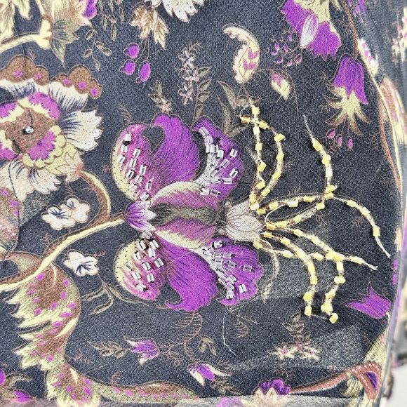 NY City Women 100% Silk Dark Floral Midi Dress 1X Fairy Grunge Whimsigoth Beaded - Picture 4 of 11